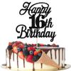 Rsstarxi 1 Pack Happy 16th Birthday Cake Topper Black Glitter 16 & Fabulous Cheers to 16 Years Old 16th Birthday Cake Pick for Celebrating 16th Birthday Anniversary Party Cake Decorations Supplies view 1