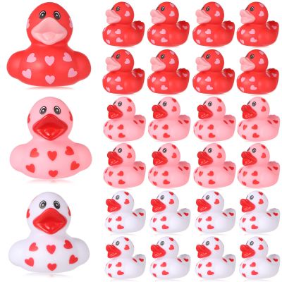 24 Pcs Valentine Rubber Ducks Bulk 2 Inch Mini Love Heart Ducks Pink Red White Squeaky Bath Toys for Valentine's Day Trinkets Classroom Party Favors Goodie Bag Fillers