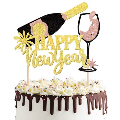 1 PCS 2026 Happy New Year Cake Topper Assembled Glitter Fireworks Cheers to 2026 New Year's Eve Cake Pick Hello 2026 Cake Decorations for Welcome 2026 Happy New Year Theme Holiday Party Supplies