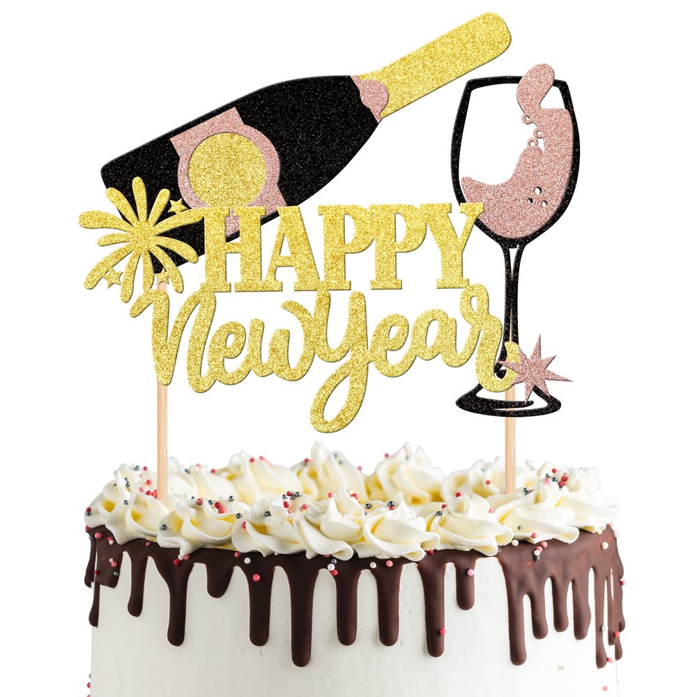 1 PCS 2026 Happy New Year Cake Topper Assembled Glitter Fireworks Cheers to 2026 New Year's Eve Cake Pick Hello 2026 Cake Decorations for Welcome 2026 Happy New Year Theme Holiday Party Supplies