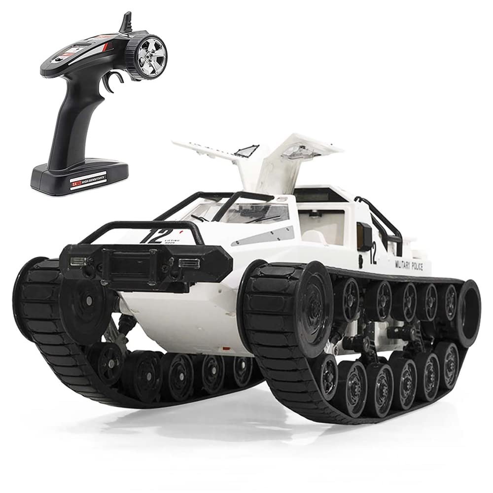 Goolsky Remote Control Tank, 1:12 Scale RC Tank Car, 4WD High Speed Army Vehicle Truck with 360 Rotating, 2.4Ghz All Terrain Off-Road RC Rock Crawler for Kids and Adults (White)