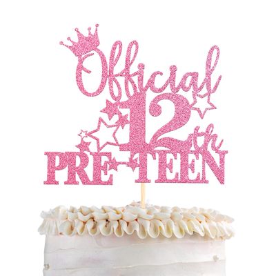 1 Pack Official Pre-teen 12 Cake Topper Glitter Happy 12th Birthday Cake Pick Cheers to 12 Years Old Cake Decorations for Teen 12th Birthday Party Supplies Pink