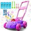 Bennol Pink and Purple Bubble Lawn Mower for Toddlers, Kids Automatic Bubble Blower Maker Machine, Outdoor Gardening Push Toys, Birthday Gifts for Preschool Baby Girls Boys view 1