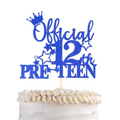 1 Pack Official Pre-teen 12 Cake Topper Glitter Happy 12th Birthday Cake Pick Cheers to 12 Years Old Cake Decorations for Teen 12th Birthday Party Supplies Blue