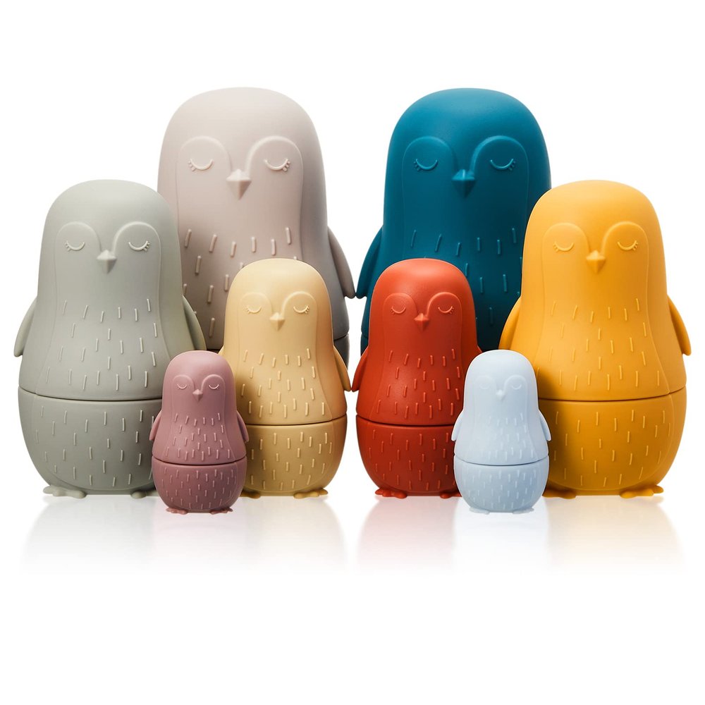 Chivao 8 Pieces Russian Nesting Dolls, Silicone Matryoshka Doll Easter Toys Educational Toy Stacking Nesting Dolls for Toddlers, Gift for Kids Boys Girls(Penguin)