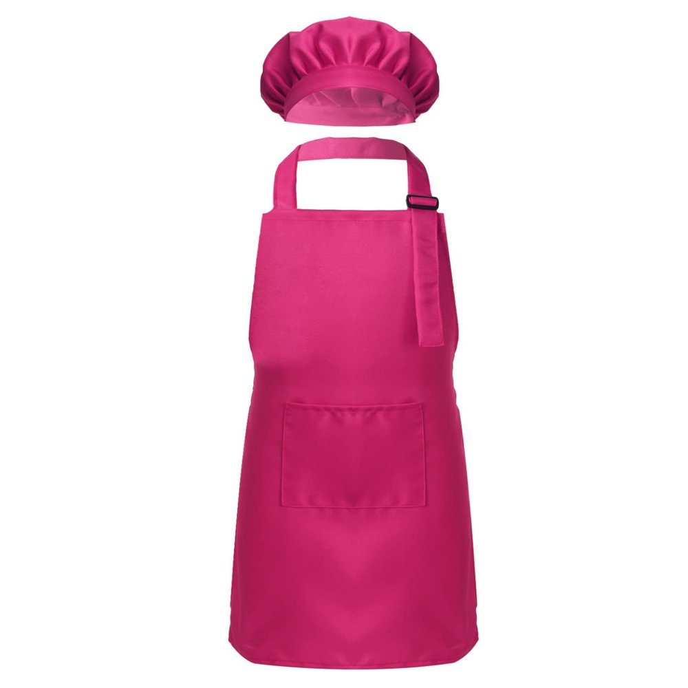 Duoremi Kids Children Kitchen Chef Costume 2Pcs Sets Chef Apron with Hat Baking Painting Cosplay Outfit Rose Red Small