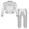 Huimingda Girls Metallic Jazz Hip Hop Street Dance Costume Pullover Jacket Coat Top with Pants Stage Performance Silver 6 Years view 1