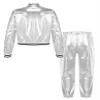 Huimingda Girls Metallic Jazz Hip Hop Street Dance Costume Pullover Jacket Coat Top with Pants Stage Performance Silver 6 Years view 2