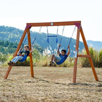 Dolphin Playground DIY Swing Sets for Backyard, Wooden Swing Set Outdoor for Kids with Trapeze Swing Bar and 2 Belt Swings, Heavy Duty Playground Accessories, Suitable for Any Swing Replacements