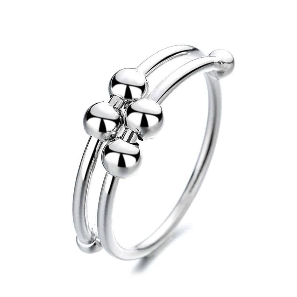 Adjustable Rings Antistress Anxiety Ring Gold Anxiety Ring Toy Metal Single Coil Rotate Jewlery Women Men Fidget Spinner Toys Gifts(Silver)