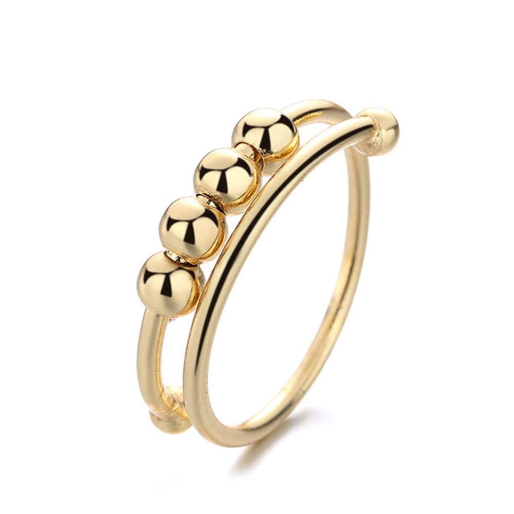 Adjustable Rings Antistress Anxiety Ring Gold Anxiety Ring Toy Metal Single Coil Rotate Jewlery Women Men Fidget Spinner Toys Gifts(Gold)