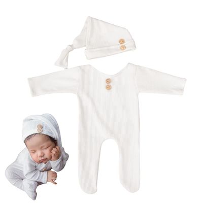 2PCS Photography Props Boys Girls Outfits Jump Suit Hat Romper Bodysuit for Newborn Baby Photoshoot Costume Set