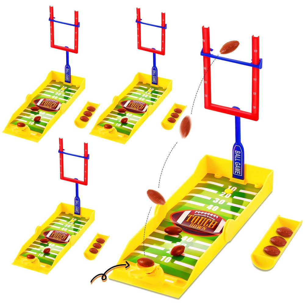 4 Sets Mini Football Game Desktop Football Games Field Goal Soccer Toys with Foam Soccer Goal Post, Bases, Catapults, Flick Finger Board Desk for Sports Party, Office, Gifts