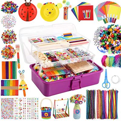 3000 Pcs Large Art and Craft Supplies for Kids, Christmas Toddler DIY Craft Art Supply Set with 3-Layer Folding Storage Box for Kids Project Activity
