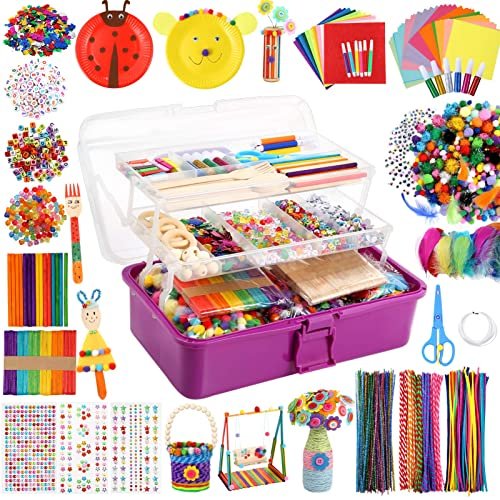 3000 Pcs Large Art and Craft Supplies for Kids, Christmas Toddler DIY Craft Art Supply Set with 3-Layer Folding Storage Box for Kids Project Activity