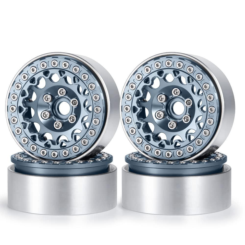 QUPA AM STORE 4PCS 1.9" Beadlock Wheel Rims Hubs for 1:10 Axial SCX10 90046 TRX4 RC Crawler Car (Titanium)