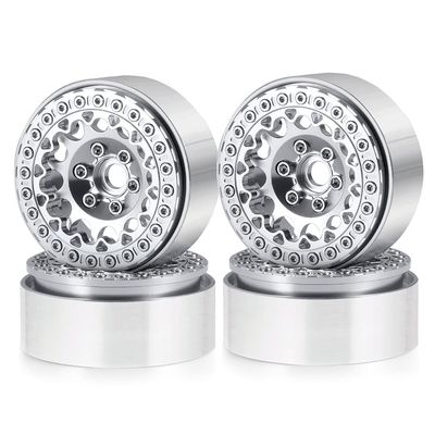 QUPA AM STORE 4PCS 1.9" Beadlock Wheel Rims Hubs for 1:10 Axial SCX10 90046 TRX4 RC Crawler Car (Silver)