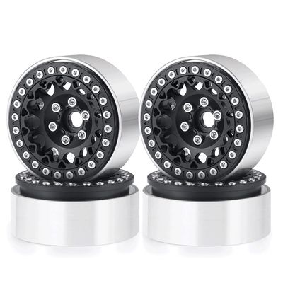 QUPA AM STORE4PCS 1.9" Beadlock Wheel Rims Hubs for 1:10 Axial SCX10 90046 TRX4 RC Crawler Car (Black)
