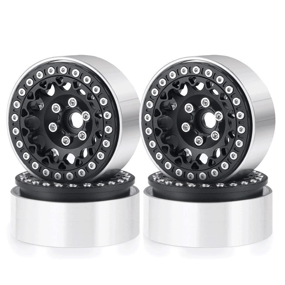 QUPA AM STORE4PCS 1.9" Beadlock Wheel Rims Hubs for 1:10 Axial SCX10 90046 TRX4 RC Crawler Car (Black)