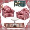 iLAND Cute Kids Toys for Girls 6-8 Lovely Dollhouse Furniture on 1/12 Scale Gingham Doll House Couch Set inc 2 Miniature Sofas 1 End Table 1 Rug Small for Girls view 1