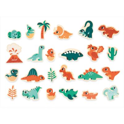 Janod - Wooden Magnets Imagination and Creativity Sets (Dinosaurs) - Creative Playtime - Creative Storytelling - Enhances Motor Skills - Mix and Match, Quality Design, Safety Certified Materials