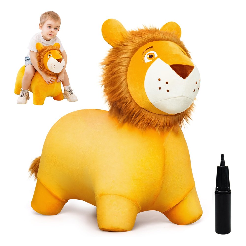 ZOOJOY Bouncy Animal Kids Lion Hopper Toys, Plush Animal Bouncing Horse for Toddlers, Indoor Outdoor Activity Ride Jumping Horse Gifts for 18 Months 2 3 4 Year Old Boys Girls (W/Pump
