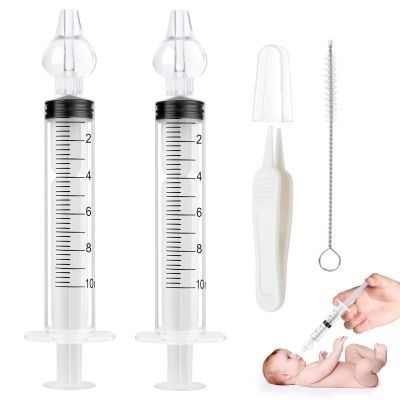 Aolso Baby Nasal Irrigator, 2PCS Nasal Syringe for Baby, Syringe Nasal Irrigator with Tweezers & Cleaning Brush, Baby Nasal Aspirator with Silicone Nasal Suction Tips Portable Baby Nasal Syringe