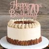1 PCS Happy 70th Birthday Cake Topper Glitter Cheers to 70 Years Birthday Cake Pick Seventy 70 Fabulous Cake Decoration for Happy 70th Birthday Anniversary Party Decorations Supplies Rose Gold view 4