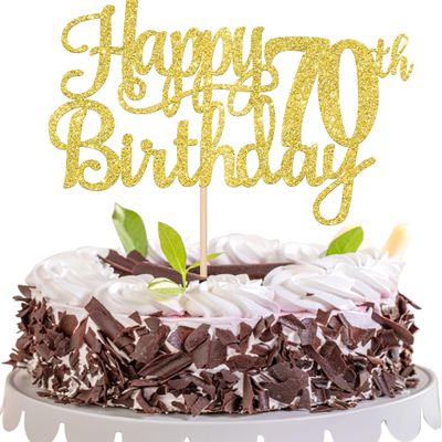 1 PCS Happy 70th Birthday Cake Topper Gold Glitter Cheers to 70 Years Birthday Cake Pick Seventy 70 Fabulous Cake Decoration for Happy 70th Birthday Anniversary Party Decorations Supplies