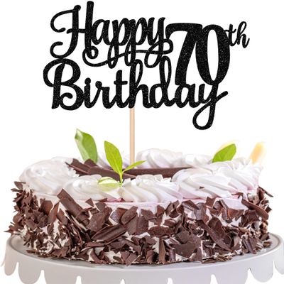 1 PCS Happy 70th Birthday Cake Topper Glitter Cheers to 70 Years Birthday Cake Pick Seventy 70 Fabulous Cake Decoration for Happy 70th Birthday Theme Party Decorations Supplies Black
