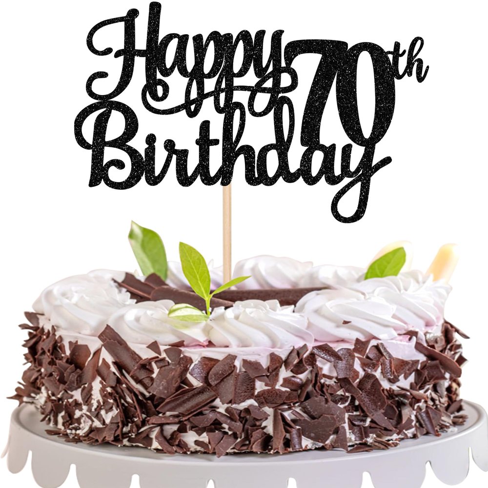 1 PCS Happy 70th Birthday Cake Topper Glitter Cheers to 70 Years Birthday Cake Pick Seventy 70 Fabulous Cake Decoration for Happy 70th Birthday Theme Party Decorations Supplies Black