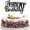 1 PCS Happy 70th Birthday Cake Topper Glitter Cheers to 70 Years Birthday Cake Pick Seventy 70 Fabulous Cake Decoration for Happy 70th Birthday Theme Party Decorations Supplies Black view 1