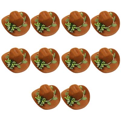 10Pcs Plastic Mini Cowgirl Hat for Crafts Miniature Cute Doll Hat for Dollhouse Bottles Cake Party Decorations