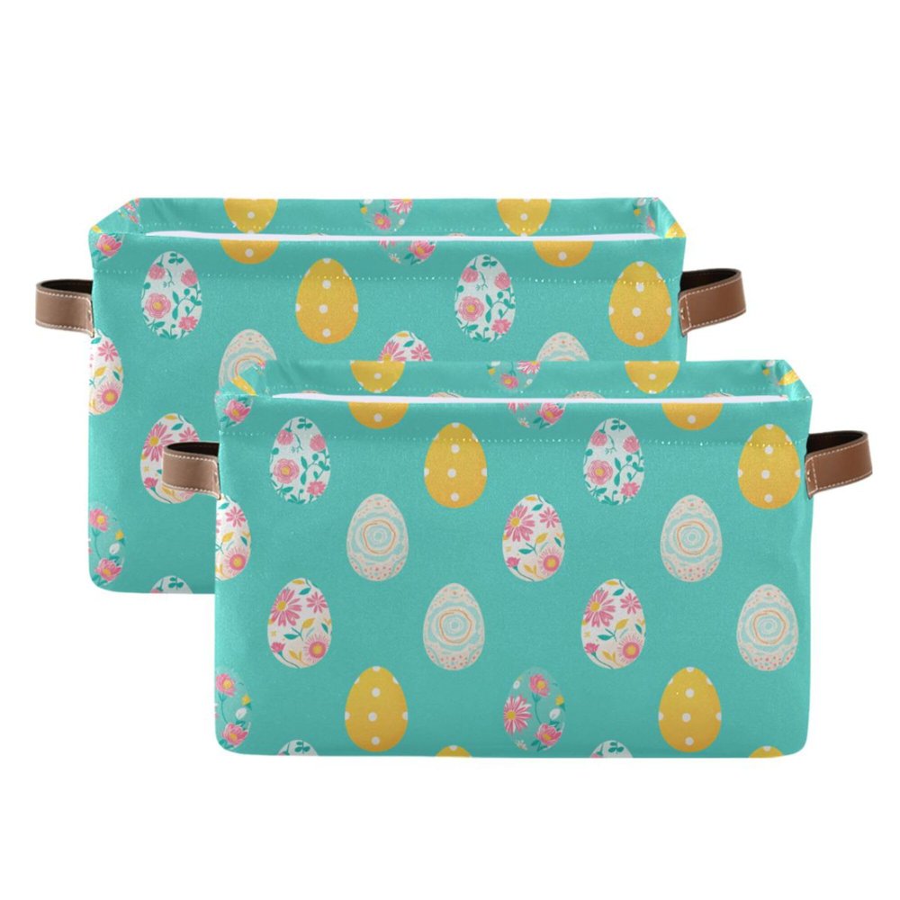 Wamika Happy Easter Day Eggs Storage Basket Fabric Laundry Baskets Easter Rabbit Bunny Spring Storage Boxes Organizer Bag for Baby Cloth Dog Toy Book Storage Cubes Shelf Closet Bins 16128 Inches