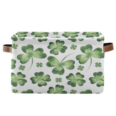 St. Patrick's Day Clover Shamrock Storage Basket Fabric Laundry Baskets Happy Patricks Day Accessories Storage Boxes Organizer Bag for Baby Cloth Dog Toy Book Storage Cubes Shelf Closet Bins 16128