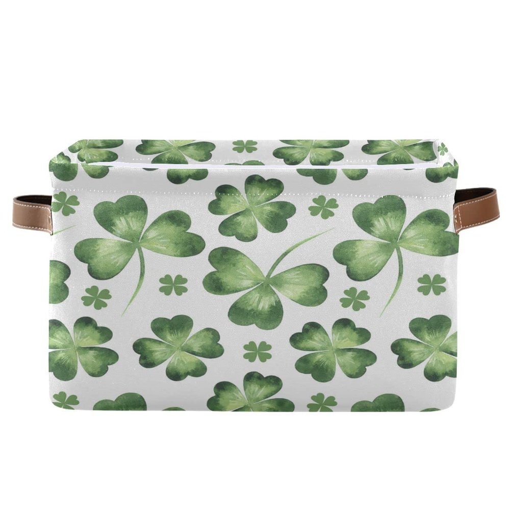 St. Patrick's Day Clover Shamrock Storage Basket Fabric Laundry Baskets Happy Patricks Day Accessories Storage Boxes Organizer Bag for Baby Cloth Dog Toy Book Storage Cubes Shelf Closet Bins 16128