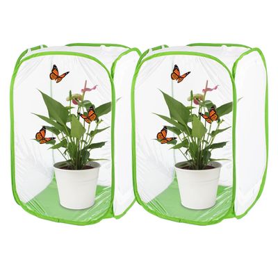 Antoll 2Pcs 24" M Size Green Butterfly Habitat - Monarch & Flying Insect Mesh Cage, Pop-Up: 16"x16"x24"