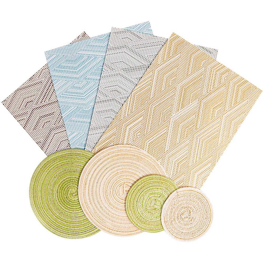 8Pcs 12 and 7.5 Inch Dollhouse Diameter Miniature Weaving Round and Square Rug Miniature Carpets for Mini House Decor