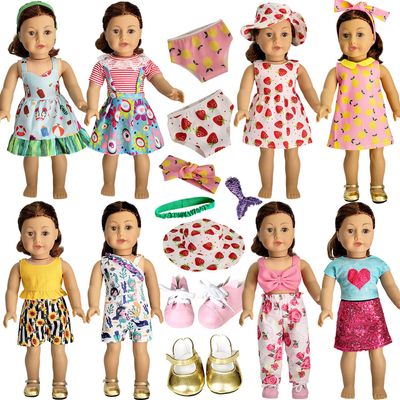 HOAKWA American Doll Clothes and Accessories for 18 Inch Doll, 18" Clothes Dress, Total 19 Pcs Including 8 Sets of Clothing Outfits with Shoes, Underwear, Headband, and Cap (Not Include The Doll)
