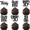 30PCS Black 30th Birthday Cupcake Toppers Glitter Thirty Happy 30th Straight Outta 1996 Cupcake Picks for Cheers to 30 Years 30th Birthday Wedding Anniversary Party Decoration Supplies view 1