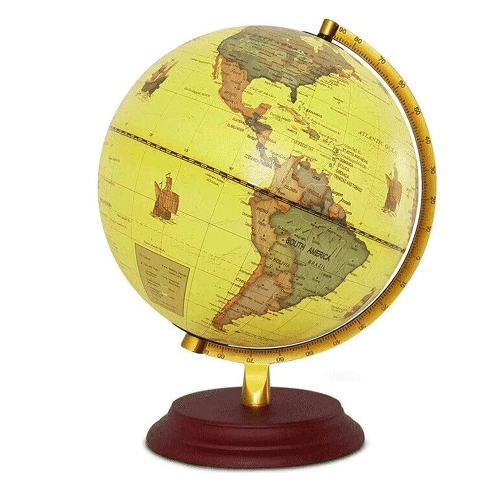 HRTC World Globe Elegant Retro World Globe Desktop Desk Table Lamp for Kids Small Geography Globe Office Decoration Globe Clear Text Marking