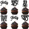 30PCS Black 40th Birthday Cupcake Toppers Glitter Forty Happy 40th Straight Outta 1986 Cupcake Picks for Cheers to 40 Years 40th Birthday Wedding Anniversary Party Decorations Supplies view 1