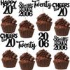 30PCS Black 20th Birthday Cupcake Toppers Glitter Twenty Happy 20th Straight Outta 2006 Cupcake Picks for Cheers to 20 Years Birthday Wedding Anniversary Party Cake Decorations Supplies view 1