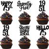 30PCS Black 75th Birthday Cupcake Toppers Glitter Seventy Five Happy 75th Straight Outta 1951 Cupcake Picks for Cheers to 75 Years Birthday Anniversary Party Cake Decorations Supplies view 1