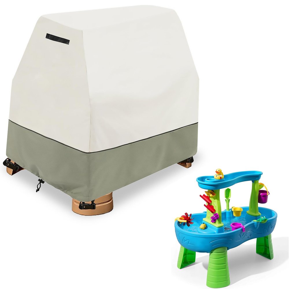 Dalema Kids Water Table Cover,Outdoor Heavy 600D Waterproof Anti-UV Dustproof Kids Water Play Table Cover,Compatible with Step2 Rain Showers Splash Pond Toddler Water Table,Beige,Cover Only