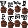 30PCS Black 80th Birthday Cupcake Toppers Glitter Eighty 80 Fabulous Happy 80 Straight Outta 1946 Cupcake Picks for 80th Birthday Anniversary Retirement Party Cake Decorations Supplies view 1