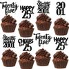 30PCS Black 25th Birthday Cupcake Toppers Glitter Twenty Five Happy 25th Straight Outta 2001 Cupcake Picks for Cheers to 25 Years Birthday Anniversary Party Cake Decorations Supplies view 1