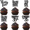 30PCS Black 35th Birthday Cupcake Toppers Glitter Thirty Five Happy 35 Straight Outta 1991 Cupcake Picks for Cheers to 35 Years 35th Birthday Anniversary Party Cake Decorations Supplies view 1