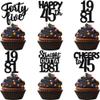 30PCS Black 45th Birthday Cupcake Toppers Glitter Forty Five Happy 45 Straight Outta 1981 Cupcake Picks for Cheers to 45 Years 45th Birthday Anniversary Party Cake Decorations Supplies view 1
