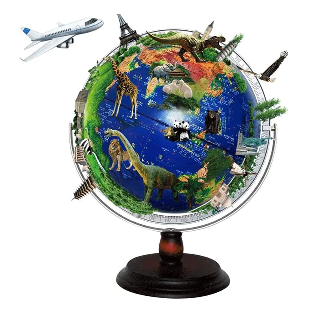 HRTC World Globe 11.8 Inch World Globe with Stand 3D Embossed 720 Rotating Globe Educational Kids Globe Office Decoration Globe Clear Text Marking